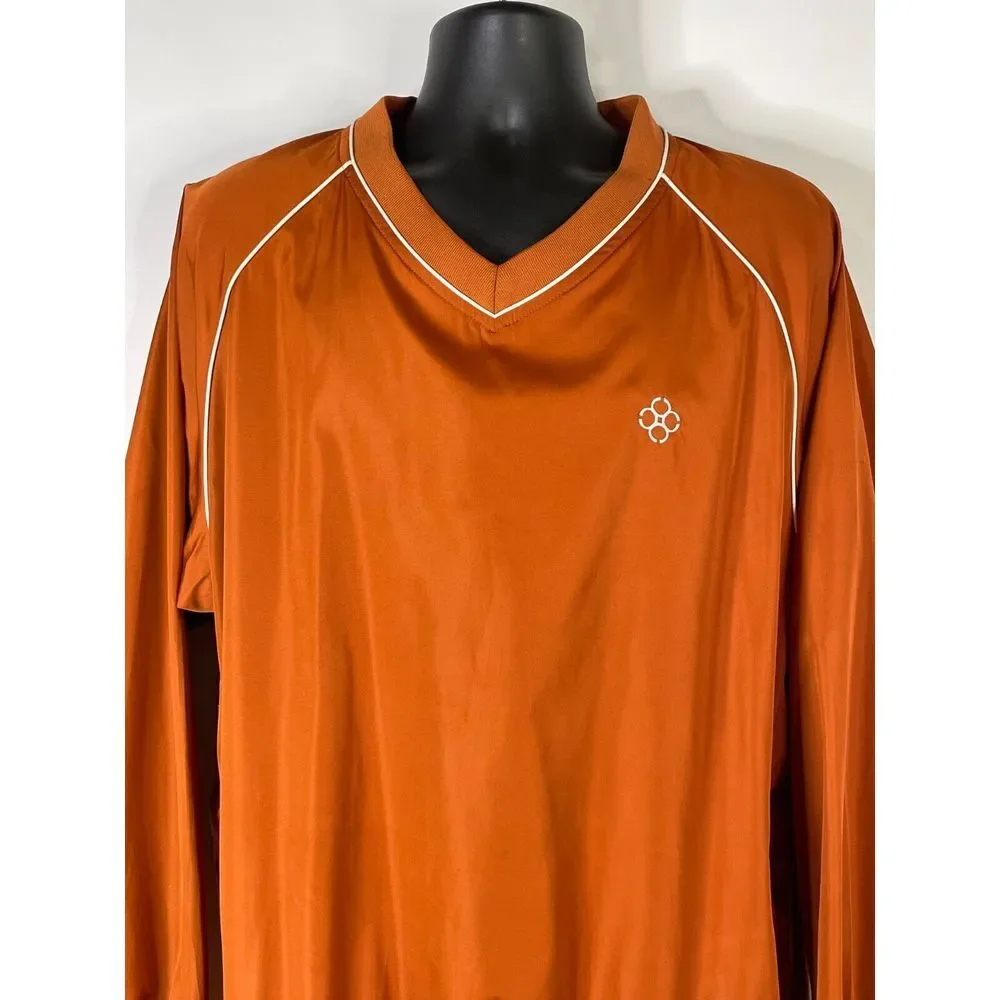 FootJoy Long Sleeve Golf Pullover Sz Large Windbreaker V Neck Jacket Rusty Orang